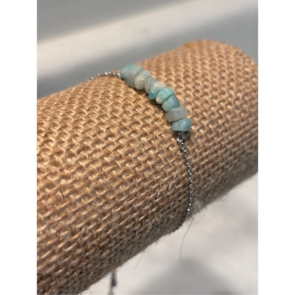 Pura Vida Chip Amazonite Stone Silver Plated Cable Chain Bracelet Aqua OS
